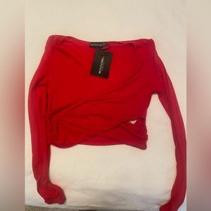 Pretty little thing cross over long sleeve red shirt